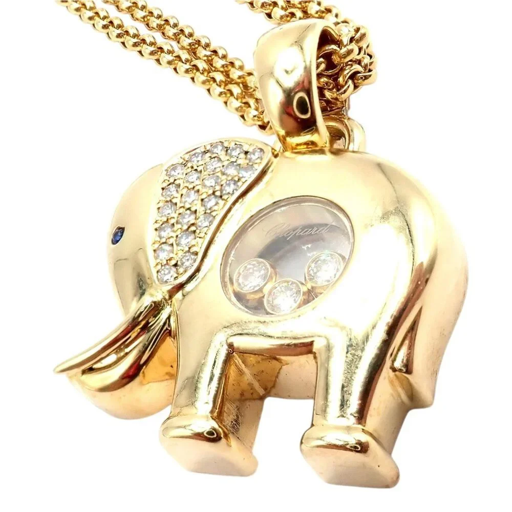 Authentic! Chopard 18k Yellow Gold Large Happy Elephant Pendant Necklace